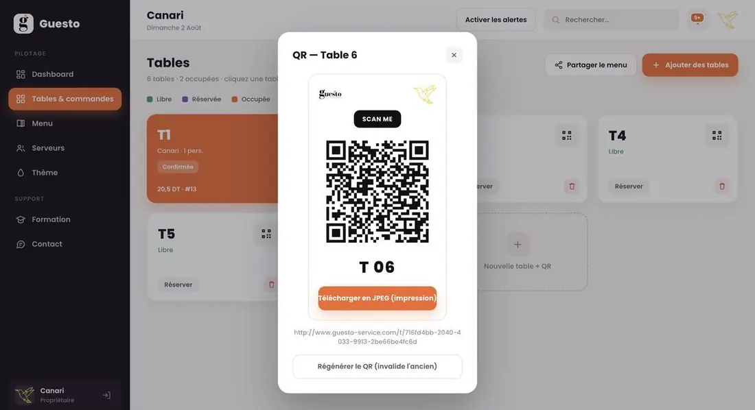 Caisse — QR code de la table 6