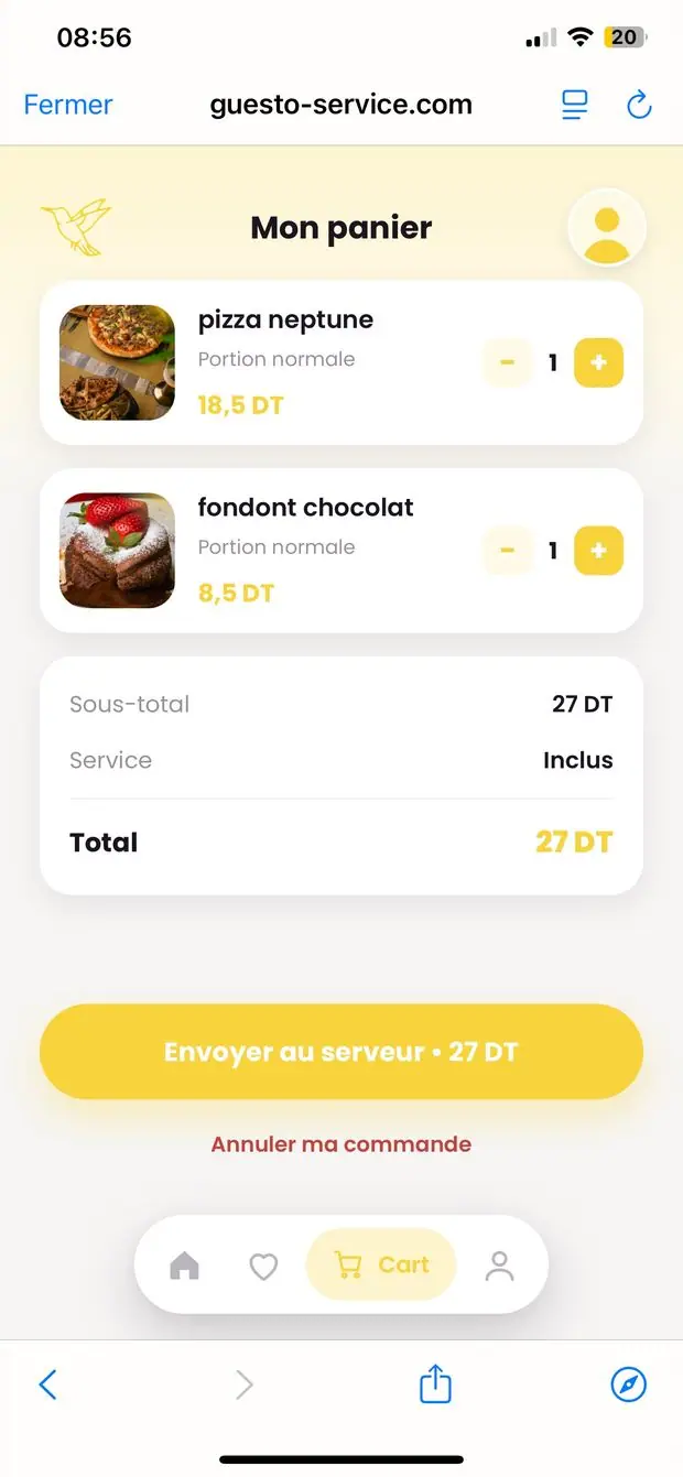 Application client Guesto — Le panier avant envoi